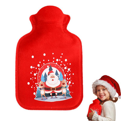 Geantă reutilizabilă de iarnă, căldură caldă, pentru mâini, PVC, pentru ameliorarea durerii, terapie pentru sticlă de apă caldă, cu capac moale tricotat de Crăciun.