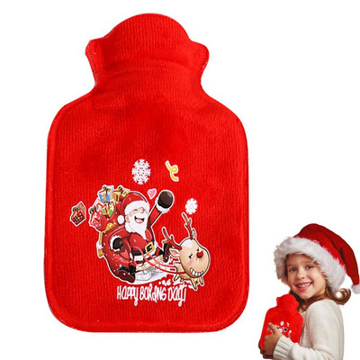 Geantă reutilizabilă de iarnă, căldură caldă, pentru mâini, PVC, pentru ameliorarea durerii, terapie pentru sticlă de apă caldă, cu capac moale tricotat de Crăciun.