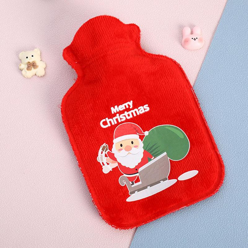 Geantă reutilizabilă de iarnă, căldură caldă, pentru mâini, PVC, pentru ameliorarea durerii, terapie pentru sticlă de apă caldă, cu capac moale tricotat de Crăciun.