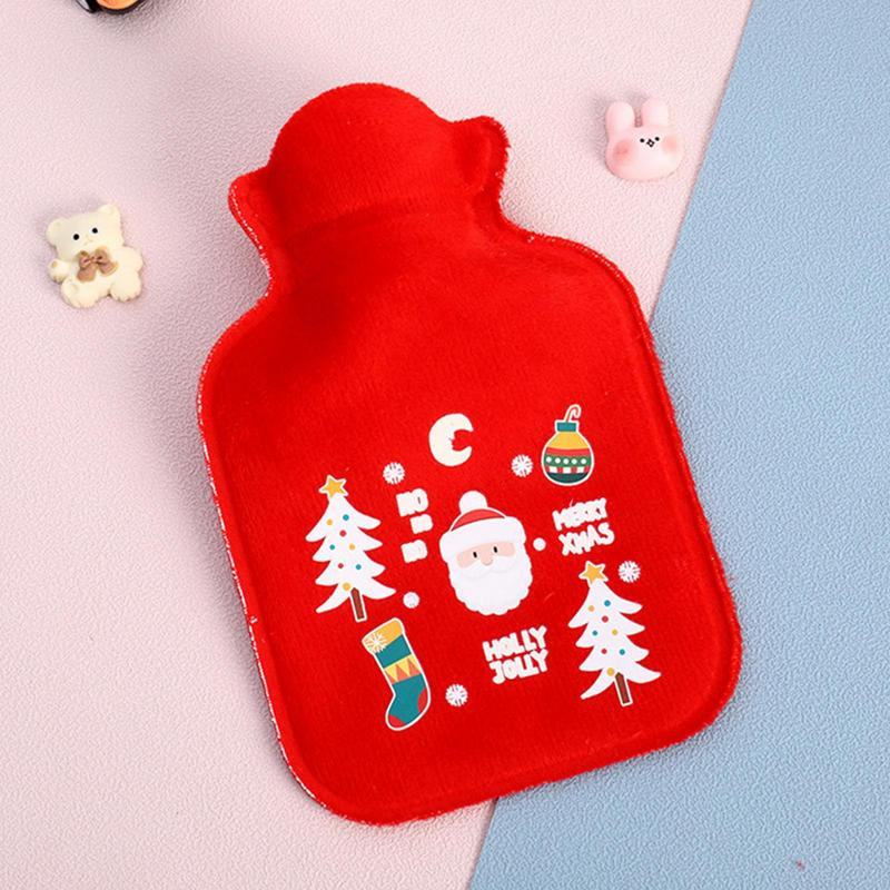 Geantă reutilizabilă de iarnă, căldură caldă, pentru mâini, PVC, pentru ameliorarea durerii, terapie pentru sticlă de apă caldă, cu capac moale tricotat de Crăciun.