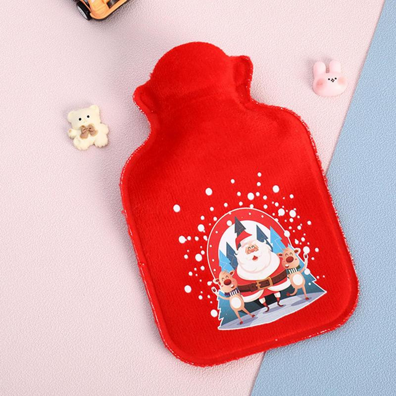 Geantă reutilizabilă de iarnă, căldură caldă, pentru mâini, PVC, pentru ameliorarea durerii, terapie pentru sticlă de apă caldă, cu capac moale tricotat de Crăciun.