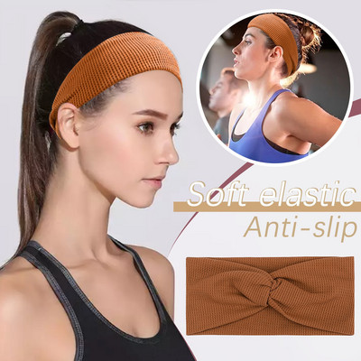 Sportsõlmidega Boho elastsusjooga naiste peapael Ühevärviline lai turban Sportjooga Sportlik elastsus-moodne juuksepael