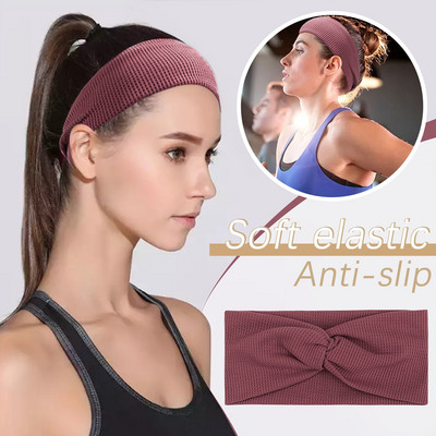 Sportsõlmidega Boho elastsusjooga naiste peapael Ühevärviline lai turban Sportjooga Sportlik elastsus-moodne juuksepael