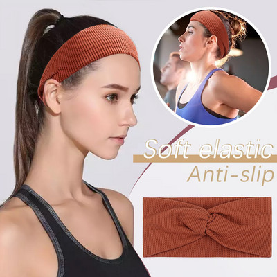 Sportsõlmidega Boho elastsusjooga naiste peapael Ühevärviline lai turban Sportjooga Sportlik elastsus-moodne juuksepael