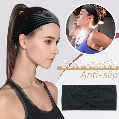 Sportsõlmidega Boho elastsusjooga naiste peapael Ühevärviline lai turban Sportjooga Sportlik elastsus-moodne juuksepael