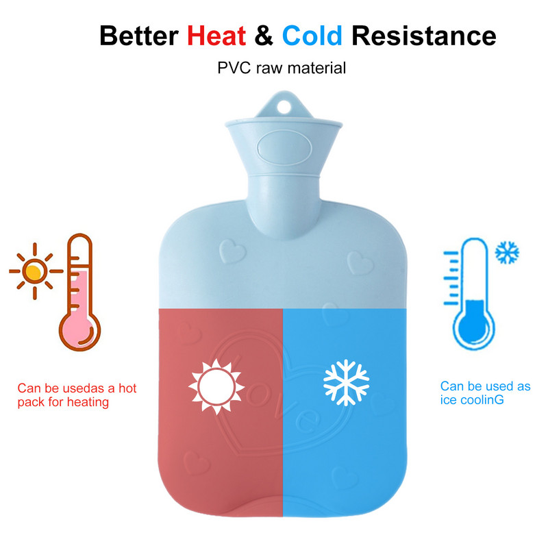 Πυκνωμένο μπουκάλι έγχυσης ζεστού νερού Χειμερινές σακούλες νερού ζεστών χεριών Pvcleakproof Bely foot Wamers with Heart Pattern Οικιακά
