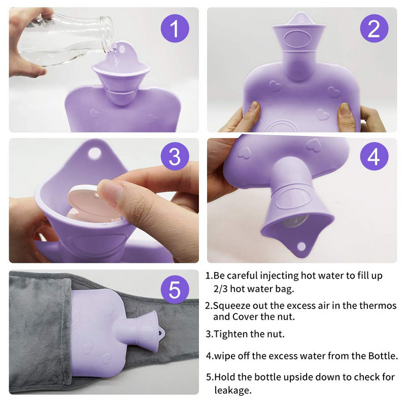 Πυκνωμένο μπουκάλι έγχυσης ζεστού νερού Χειμερινές σακούλες νερού ζεστών χεριών Pvcleakproof Bely foot Wamers with Heart Pattern Οικιακά