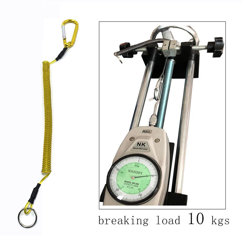 Karabininis lynas, apsaugantis nuo pametimo, antrinė replė, valdoma žuvies pakabinimo sagties virvė, 6 spalvų tvirta traukiama virvė