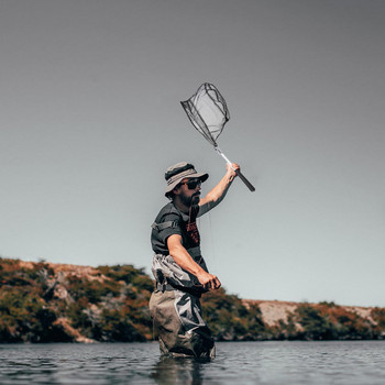 Φορητό δίχτυ προσγείωσης ψαριών 50cm Πτυσσόμενο με ράβδο κράματος αλουμινίου Πτυσσόμενο δίχτυ ψαρέματος με κοντάρι για εργαλείο ψαρέματος καγιάκ