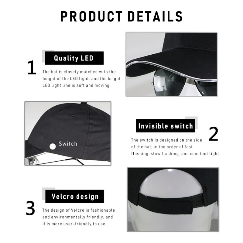 Jooksukübarad Helendav müts Kvaliteetne pehme LED-valgusega õues kasutatavad ööjooksumütsid