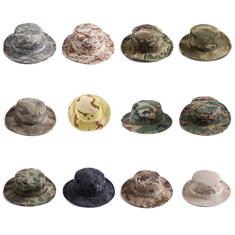 Multikaamera Boonie Hat Militaar kamuflaažist ämbrikübarad Armee Jaht Õues Matkamine Kalapüük Päikesekaitse Kalurimüts Taktikalised mehed