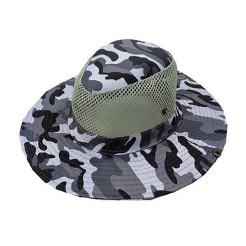 Καπέλο ηλίου με πλατύ γείσο εξωτερικού χώρου Κυνήγι Καπέλο ψαρέματος Διχτυωτό πεζοπορίας Αναπνεύσιμο κουβά καμουφλάζ Καπέλο αντηλιακό καπέλο