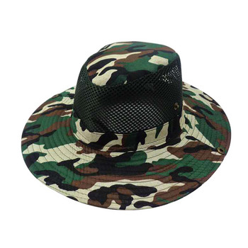 Καπέλο ηλίου με πλατύ γείσο εξωτερικού χώρου Κυνήγι Καπέλο ψαρέματος Διχτυωτό πεζοπορίας Αναπνεύσιμο κουβά καμουφλάζ Καπέλο αντηλιακό καπέλο