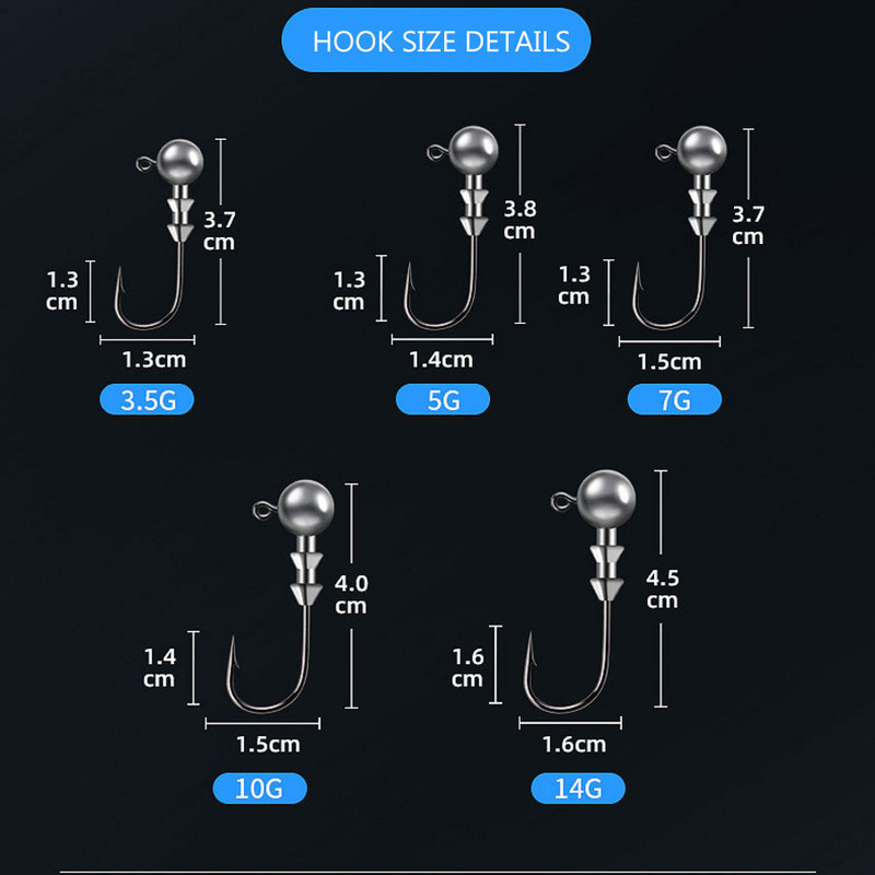 JYJ 10 τεμάχια 3,5g /5g/7g/10g/14g Βιδωτή κλωστή Άγκιστρο κεφαλής ψαρέματος για μαλακό δόλωμα δόλωμα σκουλήκι, αιχμηρά άγκιστρα ψαρέματος νέα