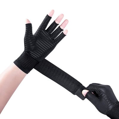 1 Pair Compression Arthritis Gloves with Strap Carpal Tunnel Non-Slip Wear Resistant Lengthened Breathable Fingerless Gloves
