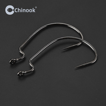 Chinook 20τμχ Φαρδύ άγκιστρο σκουληκιού από ανθρακούχο ατσάλι Offset Fishhook Bass Barbed Carp Fishing Hook 3/0#-2# For Soft Worm Jig Mold Hooks