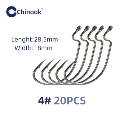 Chinook 20τμχ Φαρδύ άγκιστρο σκουληκιού από ανθρακούχο ατσάλι Offset Fishhook Bass Barbed Carp Fishing Hook 3/0#-2# For Soft Worm Jig Mold Hooks