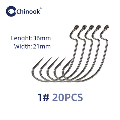 Chinook 20τμχ Φαρδύ άγκιστρο σκουληκιού από ανθρακούχο ατσάλι Offset Fishhook Bass Barbed Carp Fishing Hook 3/0#-2# For Soft Worm Jig Mold Hooks
