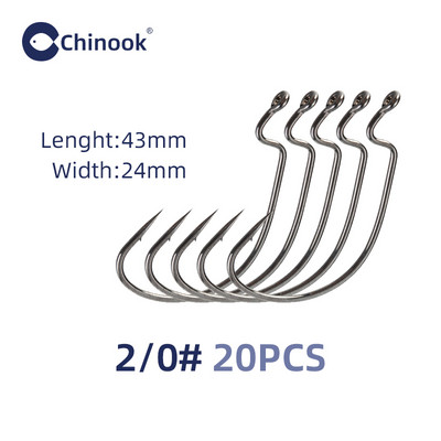 Chinook 20τμχ Φαρδύ άγκιστρο σκουληκιού από ανθρακούχο ατσάλι Offset Fishhook Bass Barbed Carp Fishing Hook 3/0#-2# For Soft Worm Jig Mold Hooks