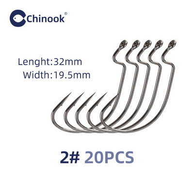 Chinook 20τμχ Φαρδύ άγκιστρο σκουληκιού από ανθρακούχο ατσάλι Offset Fishhook Bass Barbed Carp Fishing Hook 3/0#-2# For Soft Worm Jig Mold Hooks
