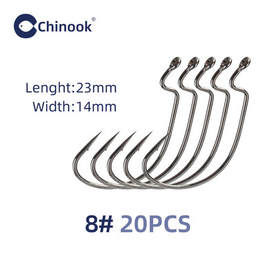 Chinook 20τμχ Φαρδύ άγκιστρο σκουληκιού από ανθρακούχο ατσάλι Offset Fishhook Bass Barbed Carp Fishing Hook 3/0#-2# For Soft Worm Jig Mold Hooks