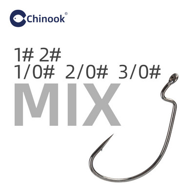 Chinook 20τμχ Φαρδύ άγκιστρο σκουληκιού από ανθρακούχο ατσάλι Offset Fishhook Bass Barbed Carp Fishing Hook 3/0#-2# For Soft Worm Jig Mold Hooks