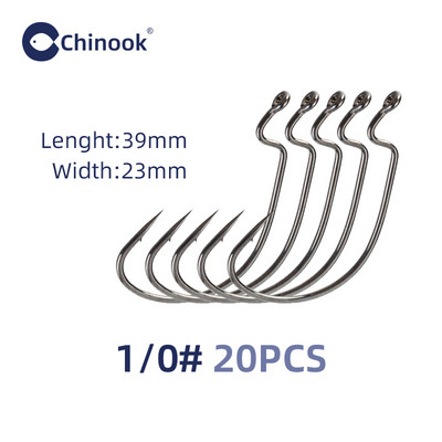 Chinook 20τμχ Φαρδύ άγκιστρο σκουληκιού από ανθρακούχο ατσάλι Offset Fishhook Bass Barbed Carp Fishing Hook 3/0#-2# For Soft Worm Jig Mold Hooks