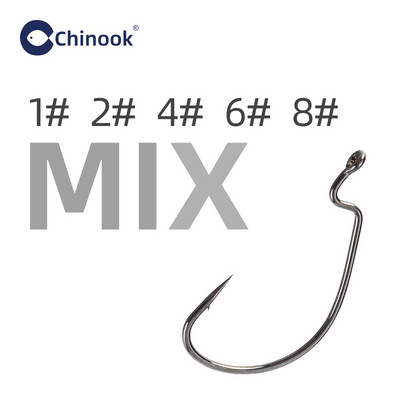Chinook 20τμχ Φαρδύ άγκιστρο σκουληκιού από ανθρακούχο ατσάλι Offset Fishhook Bass Barbed Carp Fishing Hook 3/0#-2# For Soft Worm Jig Mold Hooks