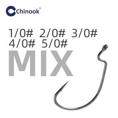 Chinook 20τμχ Φαρδύ άγκιστρο σκουληκιού από ανθρακούχο ατσάλι Offset Fishhook Bass Barbed Carp Fishing Hook 3/0#-2# For Soft Worm Jig Mold Hooks