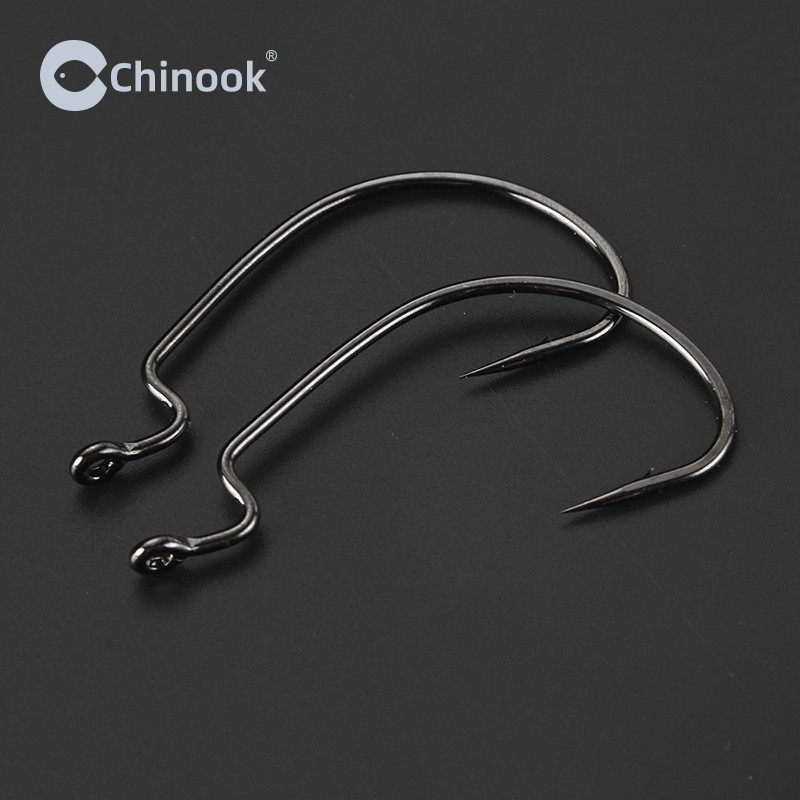 Chinook 20τμχ Φαρδύ άγκιστρο σκουληκιού από ανθρακούχο ατσάλι Offset Fishhook Bass Barbed Carp Fishing Hook 3/0#-2# For Soft Worm Jig Mold Hooks