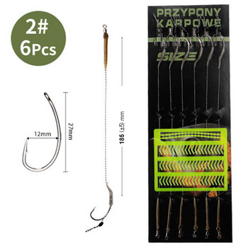 6Pcs Leader Carp Fishing Hooks Hair Rigs with Braided Line Ready Made Boilies Bait Tied Feeder Group Αξεσουάρ με αγκίστρια αγκαθωτών