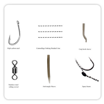 6Pcs Leader Carp Fishing Hooks Hair Rigs with Braided Line Ready Made Boilies Bait Tied Feeder Group Αξεσουάρ με αγκίστρια αγκαθωτών