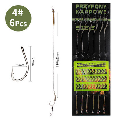 6Pcs Leader Carp Fishing Hooks Hair Rigs with Braided Line Ready Made Boilies Bait Tied Feeder Group Αξεσουάρ με αγκίστρια αγκαθωτών