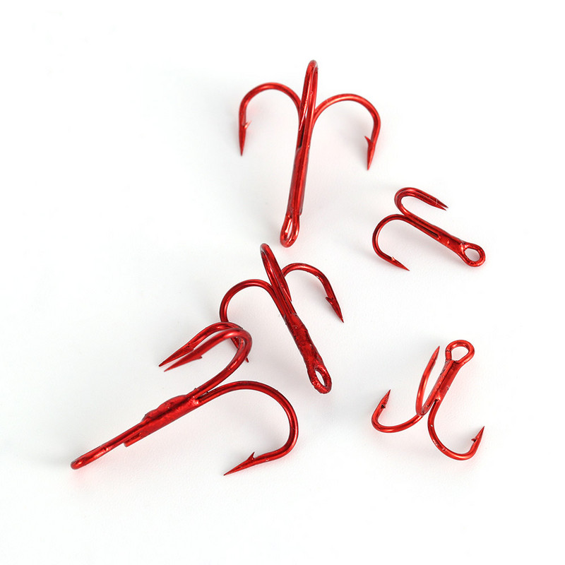 20 tk/partii Punased õngekonksud kõrge süsinikusisaldusega terasest kolmikkonks merevee bassipüügitarvetele Pesca 2/4/6/8/10#