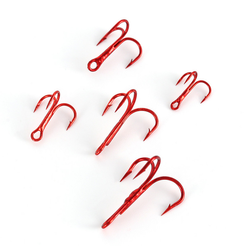 20 tk/partii Punased õngekonksud kõrge süsinikusisaldusega terasest kolmikkonks merevee bassipüügitarvetele Pesca 2/4/6/8/10#