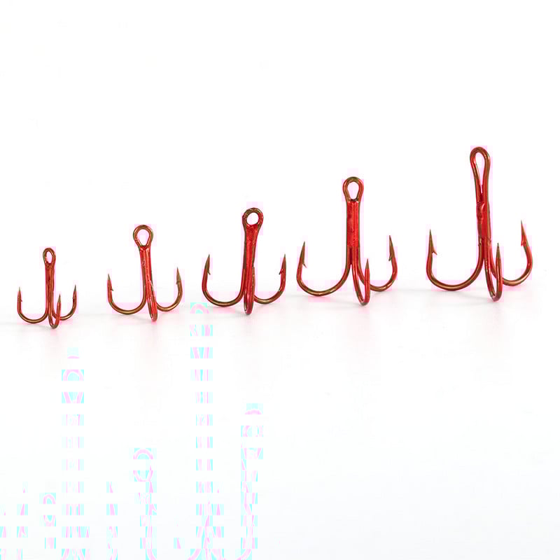 20 tk/partii Punased õngekonksud kõrge süsinikusisaldusega terasest kolmikkonks merevee bassipüügitarvetele Pesca 2/4/6/8/10#