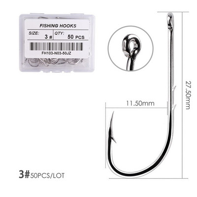 50 τμχ/ Κιβώτιο με μακρύ αγκίστρι ψαρέματος υψηλής ανθρακούχου χάλυβα, κοφτερό αγκαθωτό όφσετ Στενό γάντζο δολώματος Άγκιστρο ψαρέματος