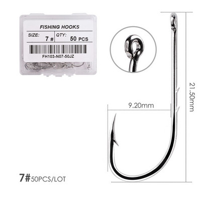50 τμχ/ Κιβώτιο με μακρύ αγκίστρι ψαρέματος υψηλής ανθρακούχου χάλυβα, κοφτερό αγκαθωτό όφσετ Στενό γάντζο δολώματος Άγκιστρο ψαρέματος
