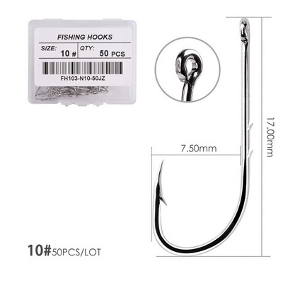 50 τμχ/ Κιβώτιο με μακρύ αγκίστρι ψαρέματος υψηλής ανθρακούχου χάλυβα, κοφτερό αγκαθωτό όφσετ Στενό γάντζο δολώματος Άγκιστρο ψαρέματος