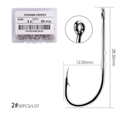 50 τμχ/ Κιβώτιο με μακρύ αγκίστρι ψαρέματος υψηλής ανθρακούχου χάλυβα, κοφτερό αγκαθωτό όφσετ Στενό γάντζο δολώματος Άγκιστρο ψαρέματος