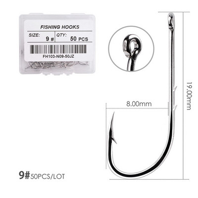50 τμχ/ Κιβώτιο με μακρύ αγκίστρι ψαρέματος υψηλής ανθρακούχου χάλυβα, κοφτερό αγκαθωτό όφσετ Στενό γάντζο δολώματος Άγκιστρο ψαρέματος