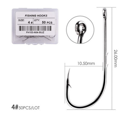 50 τμχ/ Κιβώτιο με μακρύ αγκίστρι ψαρέματος υψηλής ανθρακούχου χάλυβα, κοφτερό αγκαθωτό όφσετ Στενό γάντζο δολώματος Άγκιστρο ψαρέματος