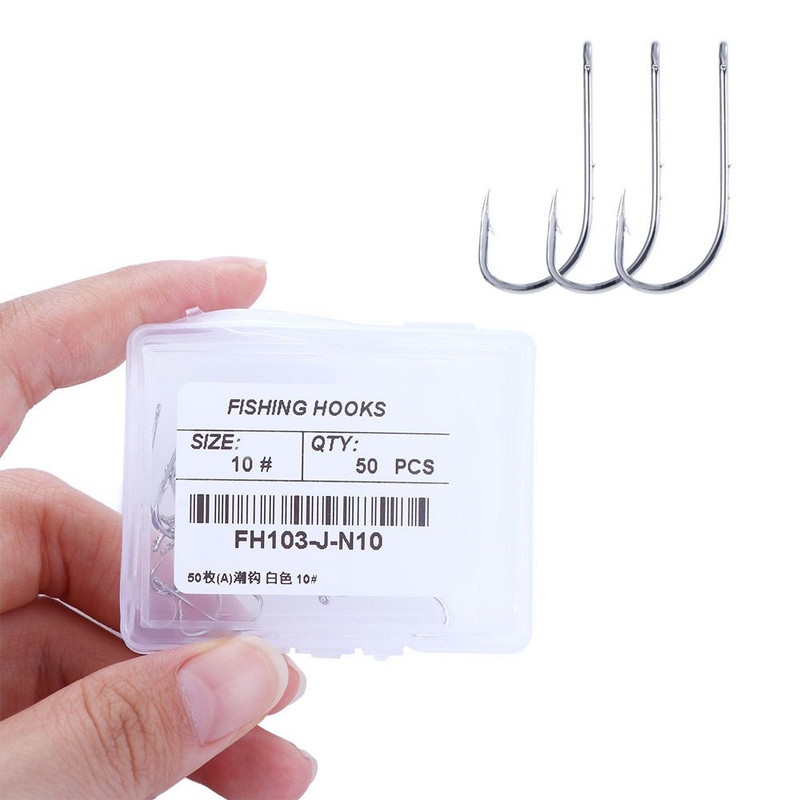 50 τμχ/ Κιβώτιο με μακρύ αγκίστρι ψαρέματος υψηλής ανθρακούχου χάλυβα, κοφτερό αγκαθωτό όφσετ Στενό γάντζο δολώματος Άγκιστρο ψαρέματος