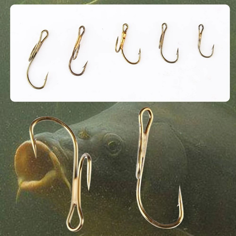 20 vnt spygliuoti auksiniai dvigubi žvejybos kabliukai Ryder lydekos negyvos masalas lašišos upėtakio ešerio žieduotos zandro dvynių kabliukai