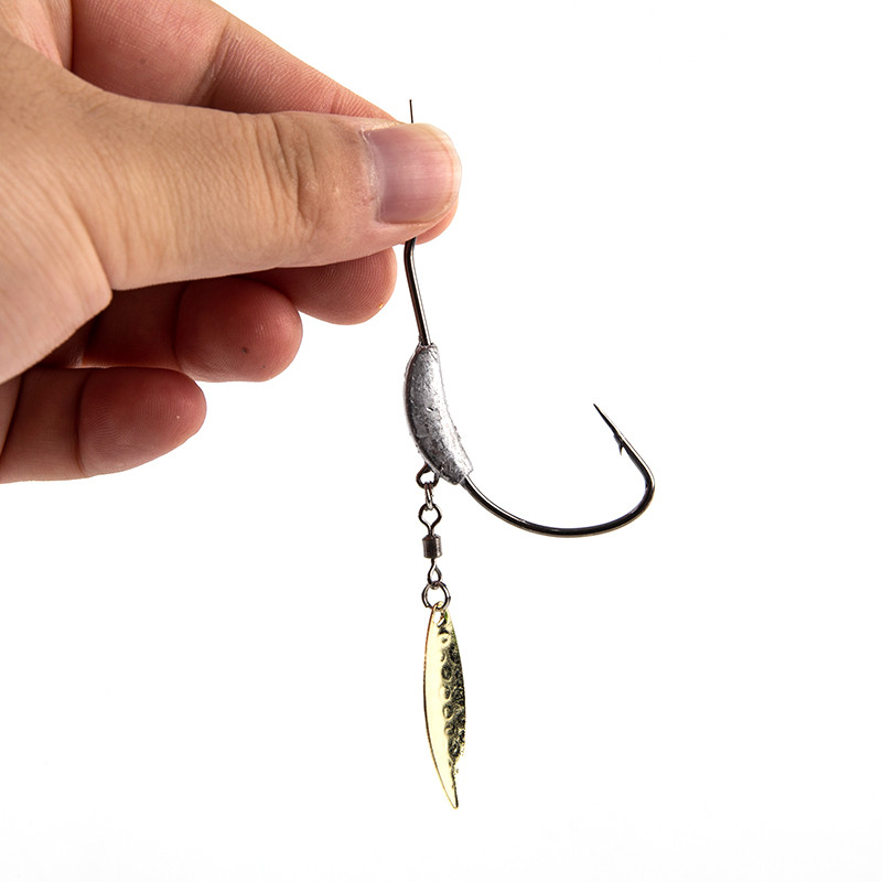 2023 m. ofsetiniai žvejybos kabliukai su metaliniu šaukštu, 2 g–7 g plataus alkūninio kablio galvute