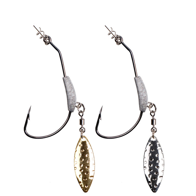 2023 m. ofsetiniai žvejybos kabliukai su metaliniu šaukštu, 2 g–7 g plataus alkūninio kablio galvute