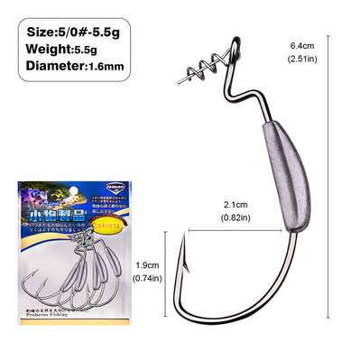 PROBEROS 5vnt./stal. Žvejybos minkštas masalas, jaukas, sliekiniai kabliukai Texas Rig 1/0-5/0# spygliuoti karpiniai žvejybos kabliukai su užraktu