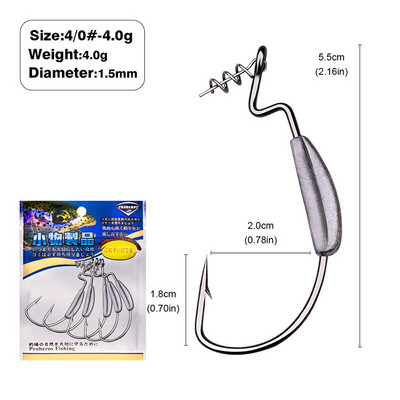 PROBEROS 5vnt./stal. Žvejybos minkštas masalas, jaukas, sliekiniai kabliukai Texas Rig 1/0-5/0# spygliuoti karpiniai žvejybos kabliukai su užraktu