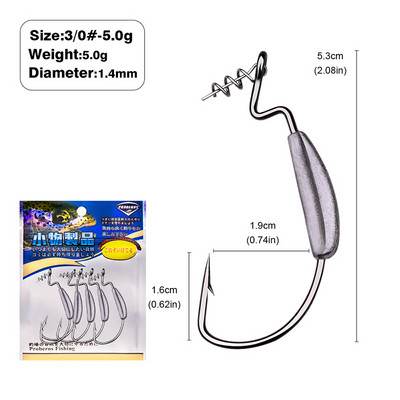 PROBEROS 5vnt./stal. Žvejybos minkštas masalas, jaukas, sliekiniai kabliukai Texas Rig 1/0-5/0# spygliuoti karpiniai žvejybos kabliukai su užraktu