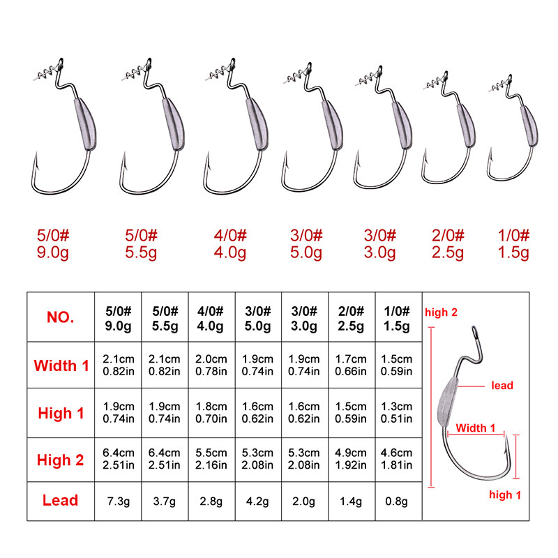 PROBEROS 5vnt./stal. Žvejybos minkštas masalas, jaukas, sliekiniai kabliukai Texas Rig 1/0-5/0# spygliuoti karpiniai žvejybos kabliukai su užraktu